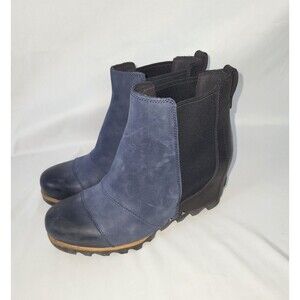Sorel Lea Wedge Chelsea Leather Boots Size 8 Two Tone Blue/Black Waterproof